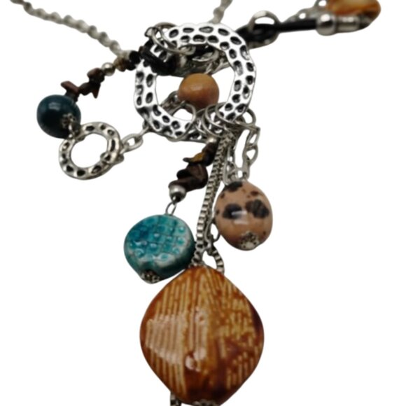 Long Artisan Bohemian-style Mixed Stone Statement Necklace Silver-tone Chain - Picture 9 of 10